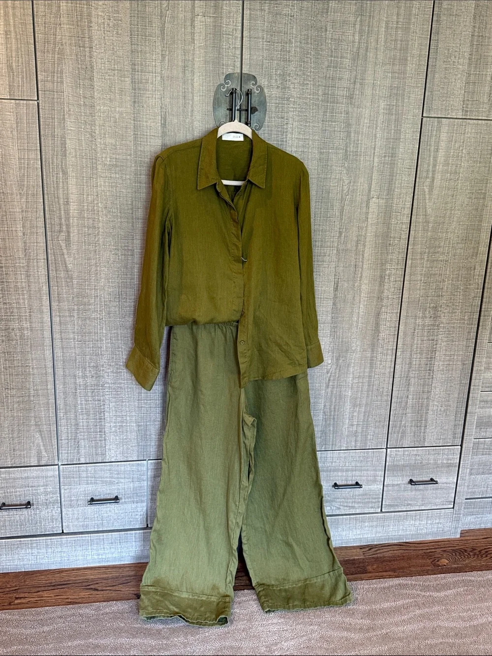 Zara 100% Linen  Button-Up Top and Wide Leg Pants Set